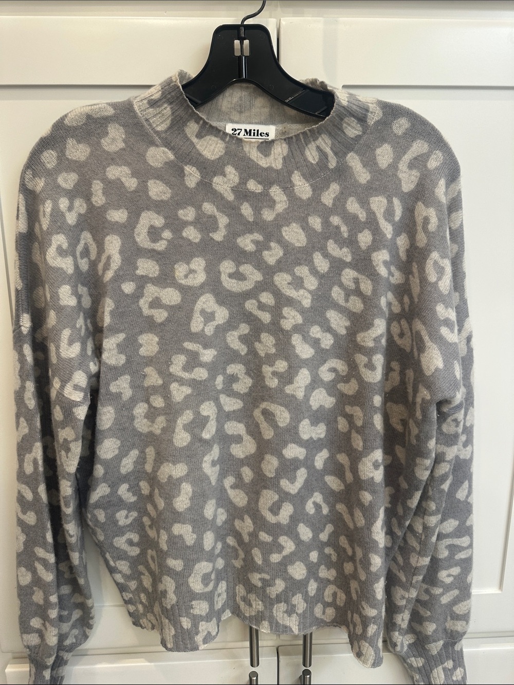 27 Miles Grey Leopard-Print Crewneck Sweater